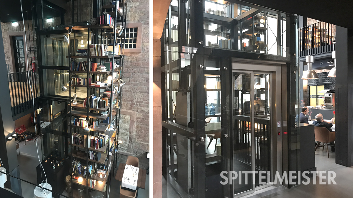 Aufzug mit Bücherregal gebaut vom Balkonbauer